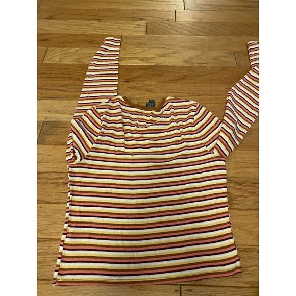 Wild Fable women's multicolor striped cropped ribbed long sleeve top size large - Picture 6 of 8